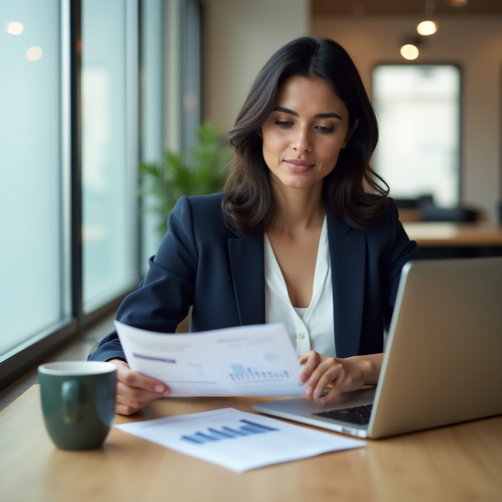 Specialist analizând raport financiar pentru traducere