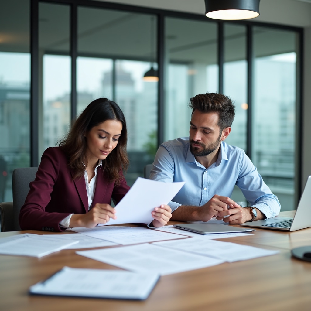 Echipă colaborând la documente de traducere